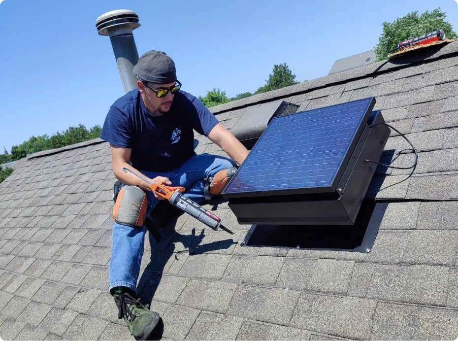 Solar attic fan installed on a residential roof in Orlando, FL by Attica Air Duct Cleaners